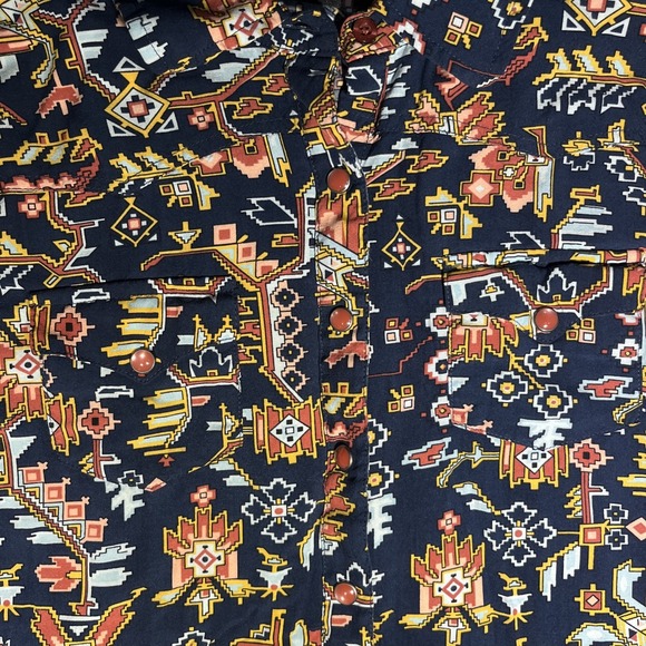 Cruel Denim Womens Rust Pearl Snap Shirt Sz Med Blue Rust Long Sleeve Rayon - Picture 3 of 9